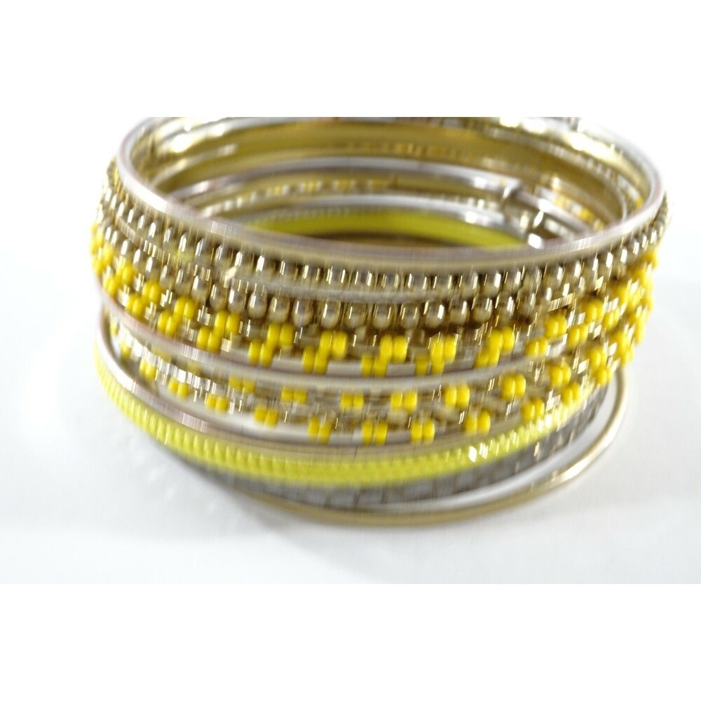 CARA Nordstrom Mixed Media Bangles Set of 14 GOLD Crystal yellow Bracelet NWT 98